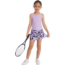 Kids Girls Sportswear Tennis Suit Sleeveless Racer Back Vest Tops and Skirt Set for Dance Yoga Running Workout Tracksuit Outfits