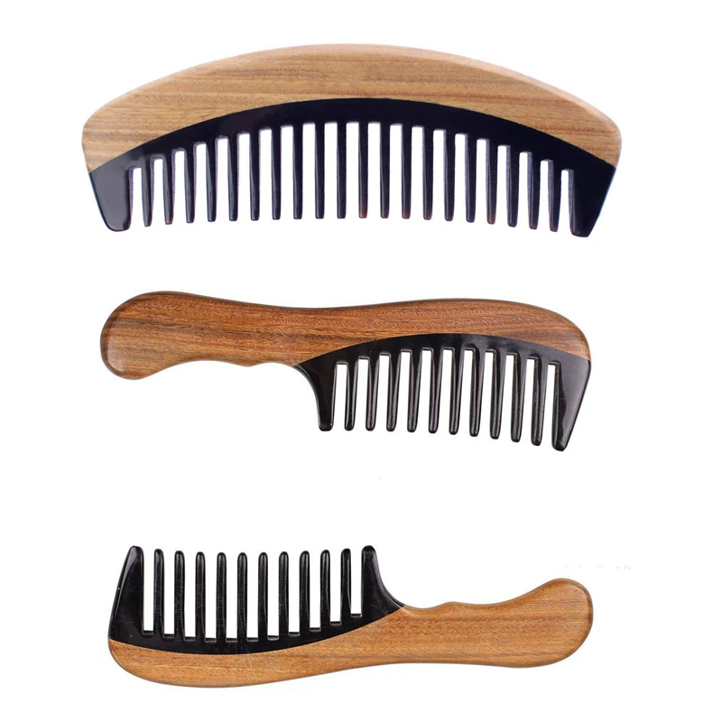 

Hair Comb - Wide Tooth Wooden Detangling Comb For Curly Hair - No Static Sandalwood Buffalo Horn Comb & Green Sandalwood Hair Co