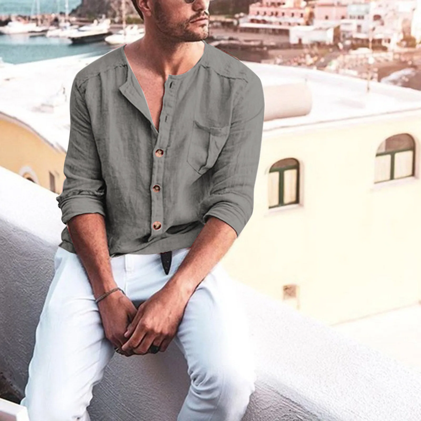 Мужская Повседневная блузка из хлопка и льна, дышащая Свободная рубашка, футболка с коротким рукавом, весна-лето 2022 
Мужская Повседневная блузка из хлопка и льна, дышащая Свободная рубашка, футболка с коротким рукавом, весна-лето 2022