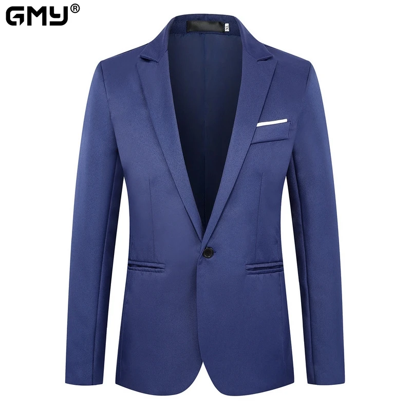 

GUMANYING Brand Mens Casual Blazers Autumn Spring Fashion Slim Suit Jacket gentlemen Blazer One Button Masculino Clothing