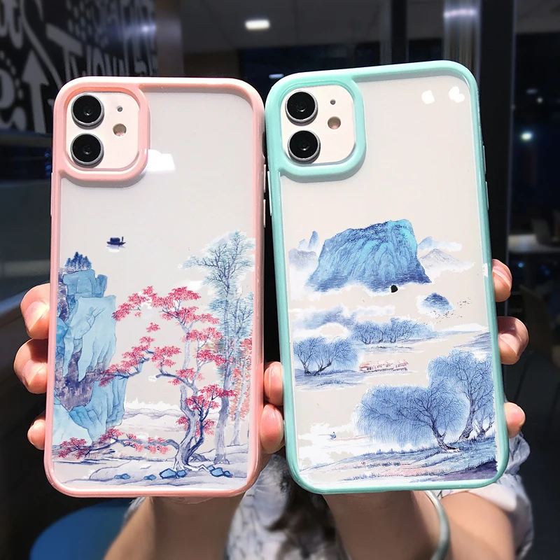 Фото Винтажный чехол для телефона с изображением гор моря цветов Пейзажа iPhone 12 Pro MAX 11 13