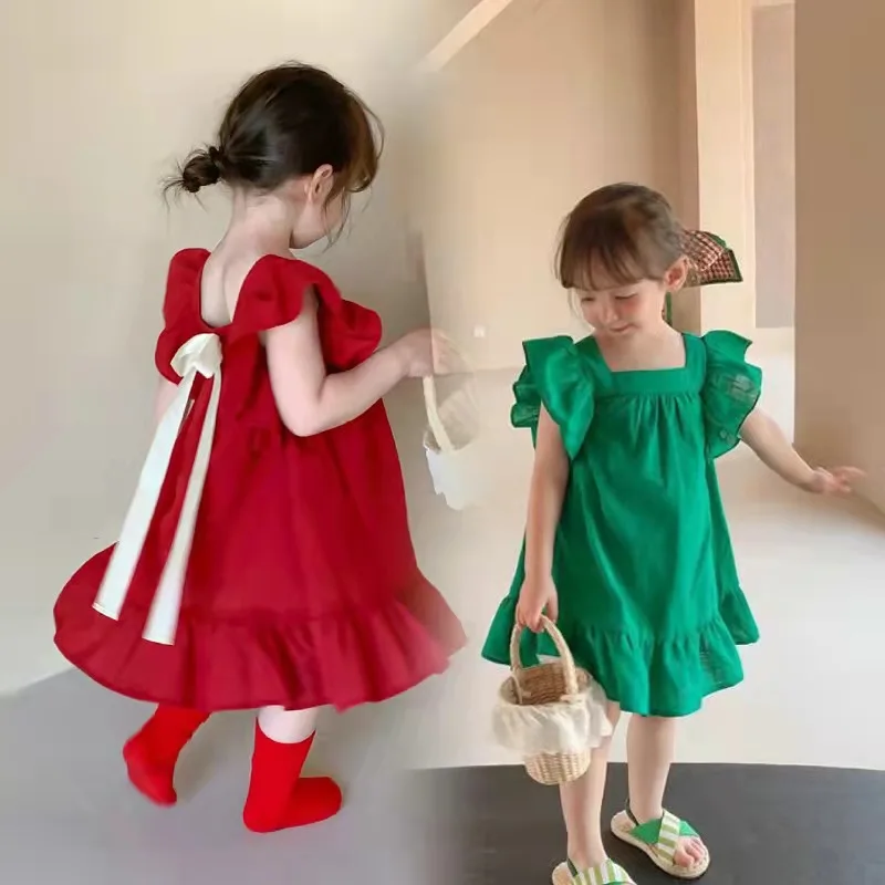 Mini Children's Stories Dress Cotton Solid Color Short Sleeve Dress Summer Square Neck Bow Knot Children's Dress
Mini Children's Stories Dress Cotton Solid Color Short Sleeve Dress Summer Square Neck Bow Knot Children's Dress