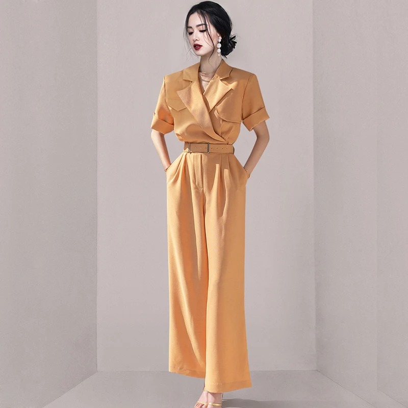 SuperAen 2022 Summer New Solid Notched Waist Wide Leg Pants Fashion Office Lady Slim Jumpsuit Women
SuperAen 2022 Summer New Solid Notched Waist Wide Leg Pants Fashion Office Lady Slim Jumpsuit Women