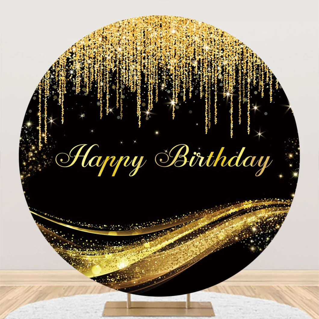 

Laeacco Gold and Black Happy Birthday Backdrop Gold Golden Glitter Stars Adults Kids Portrait Customized Photography Background
