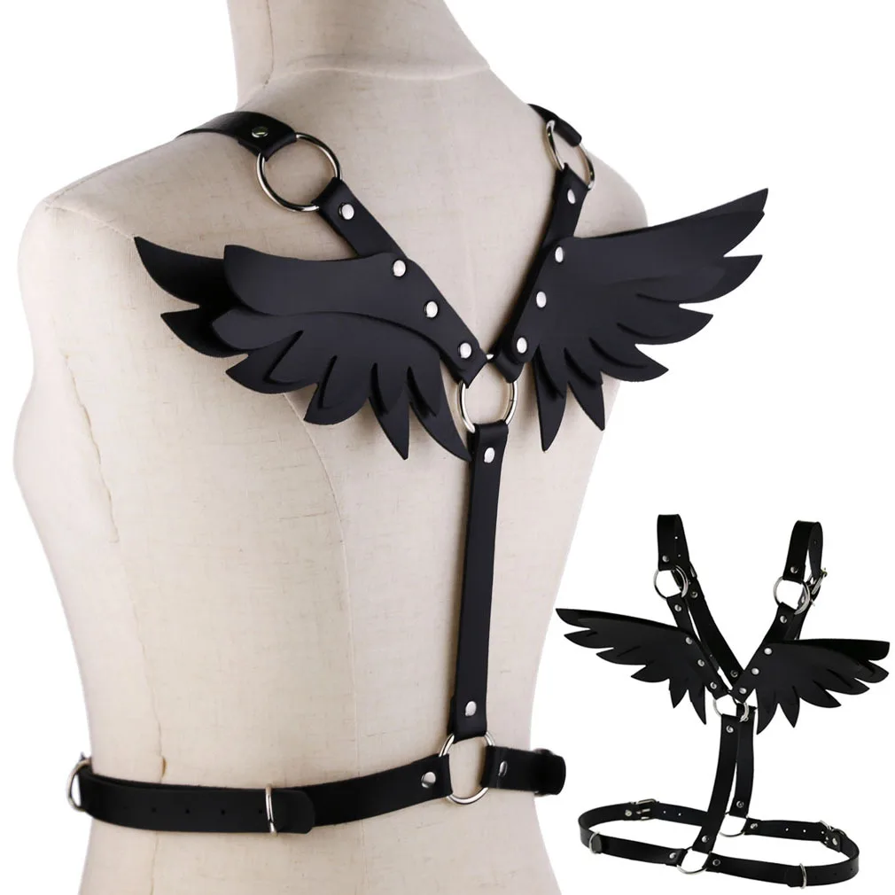 

Leather Wings Harness Bondage Halterneck Beach Collar Gothic Waist Shoulder Necklaces Sexy Statement Party Jewelry Gifts