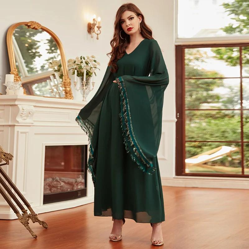 Chiffon Evening Dresses Women Rhinestones Fringe Embellishments Long Sleeve Eid Muslim Moroccan Party Kaftan Gulf Jalabiya Abaya
Chiffon Evening Dresses Women Rhinestones Fringe Embellishments Long Sleeve Eid Muslim Moroccan Party Kaftan Gulf Jalabiya Abaya