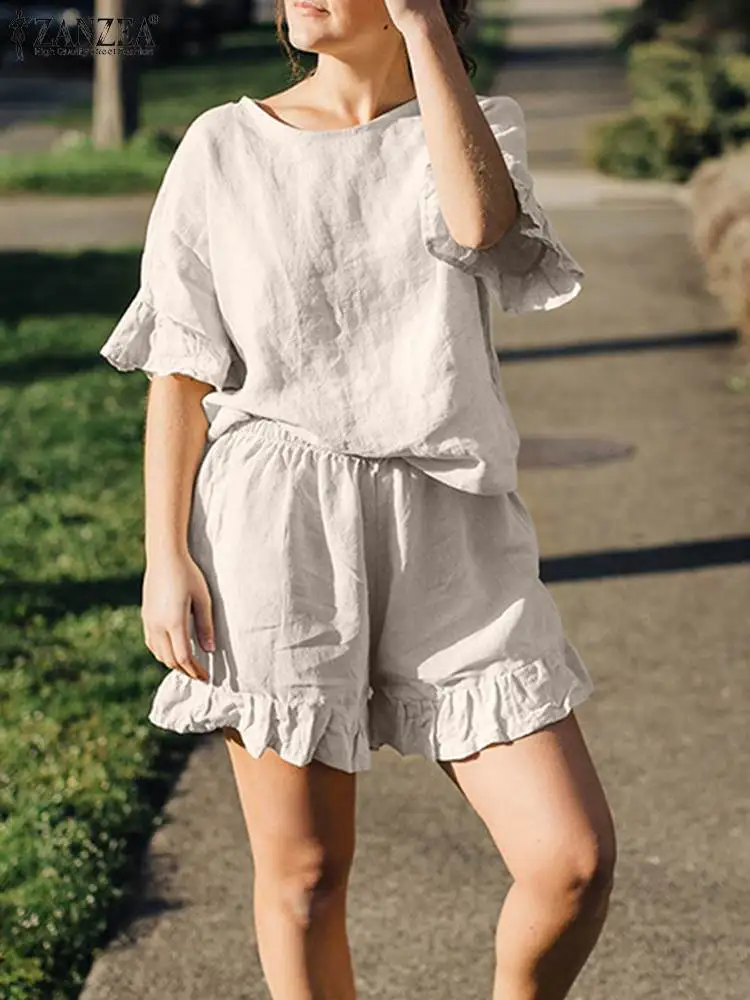 2023 ZANZEA Woman Fashion Solid Outifits Summer Two Piece Sets Flare Sleeve Blouse Loose Shorts Female Casual Urban Tracksuits
2023 ZANZEA Woman Fashion Solid Outifits Summer Two Piece Sets Flare Sleeve Blouse Loose Shorts Female Casual Urban Tracksuits