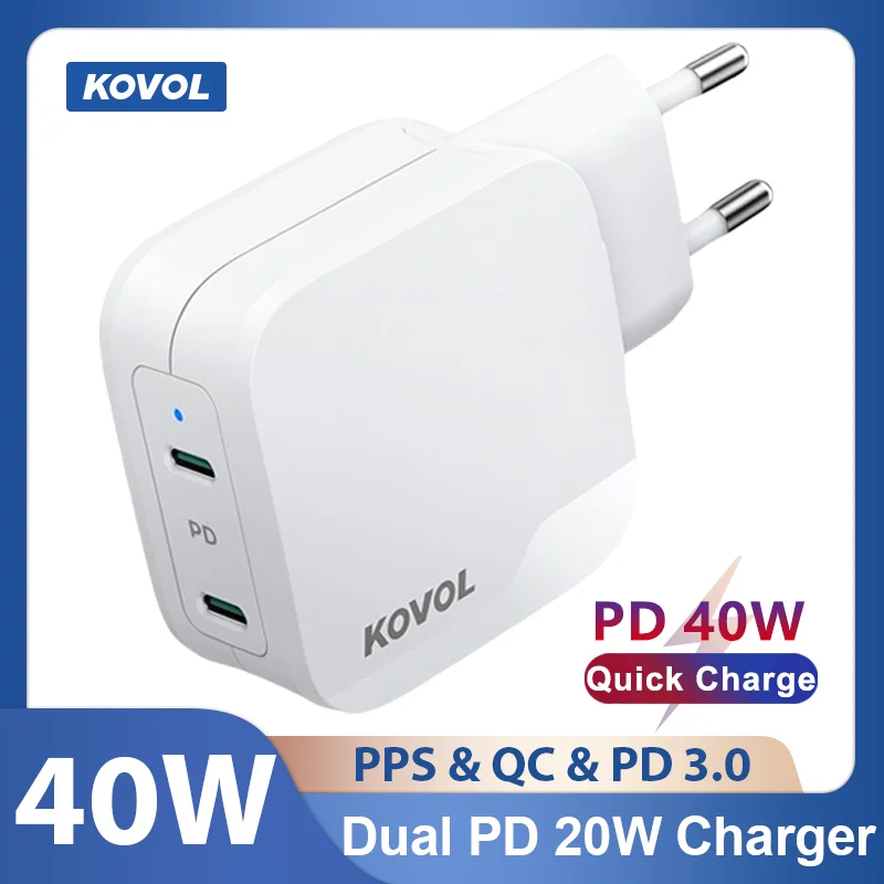 Зарядное устройство KOVOL, 40 Вт, USB C, два разъема, 20 Вт, PPS 25 Вт, быстрое зарядное устройство, адаптер для iPhone 13, 12 Pro, Samsung Gaxaly S21, зарядные устройств...
Зарядное устройство KOVOL, 40 Вт, USB C, два разъема, 20 Вт, PPS 25 Вт, быстрое зарядное устройство, адаптер для iPhone 13, 12 Pro, Samsung Gaxaly S21, зарядные устройств...