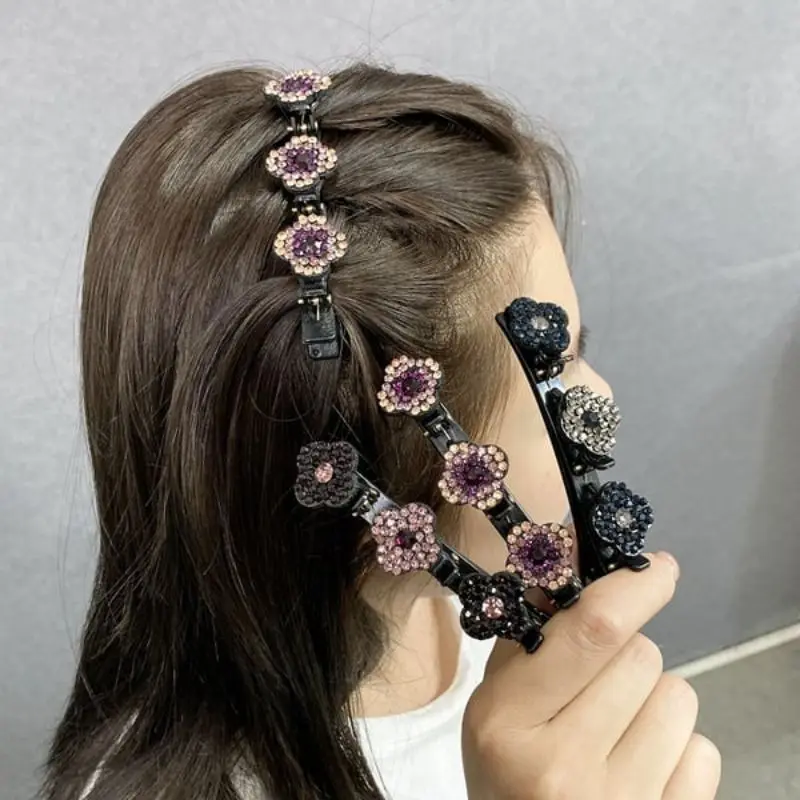 

2023 модная плетеная заколка для волос с четырьмя листьями клевера, боковая заколка, сверкающие кристаллы, камни, плетеные заколки для волос, зажим для челки на лоб