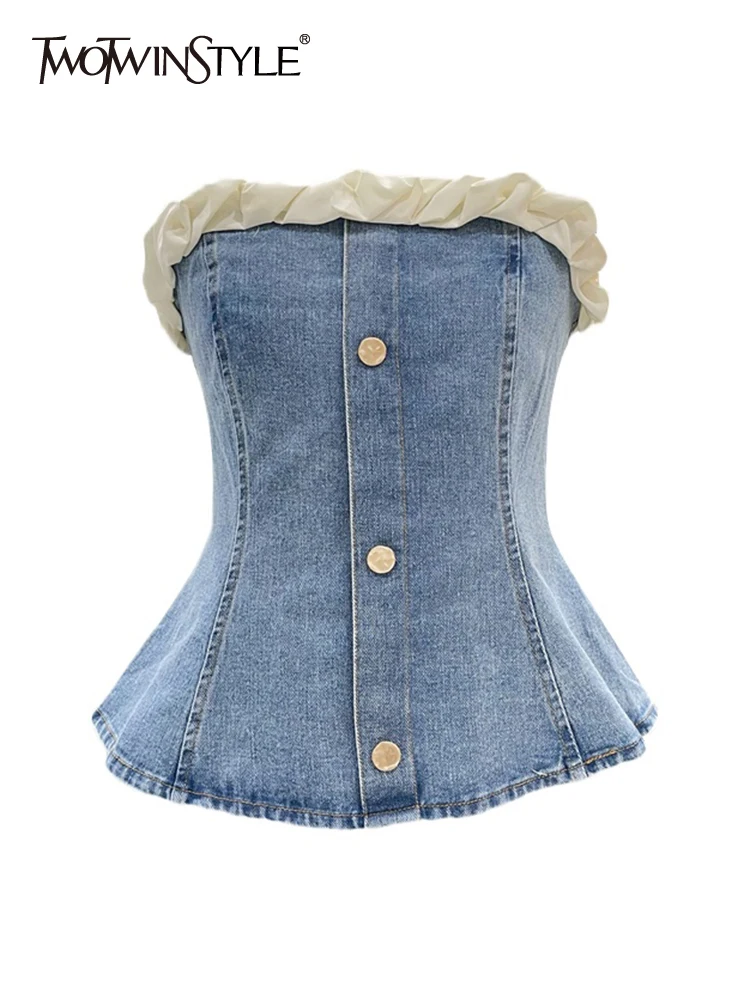 TWOTWINSTYLE Patchwork Vest For Women Strapless Sleeveless Colorblock Tank Tops Female Korean Fashion Summer Clothing Style New
TWOTWINSTYLE Patchwork Vest For Women Strapless Sleeveless Colorblock Tank Tops Female Korean Fashion Summer Clothing Style New