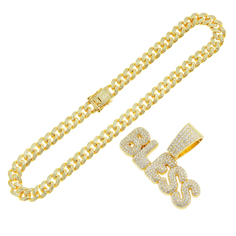 Hip-hop Cool Ice Crystal Diamond Letter Stitching Gold Pendant Necklace Miami Men's Rapper Wear Matching Necklace Jewelry
Hip-hop Cool Ice Crystal Diamond Letter Stitching Gold Pendant Necklace Miami Men's Rapper Wear Matching Necklace Jewelry