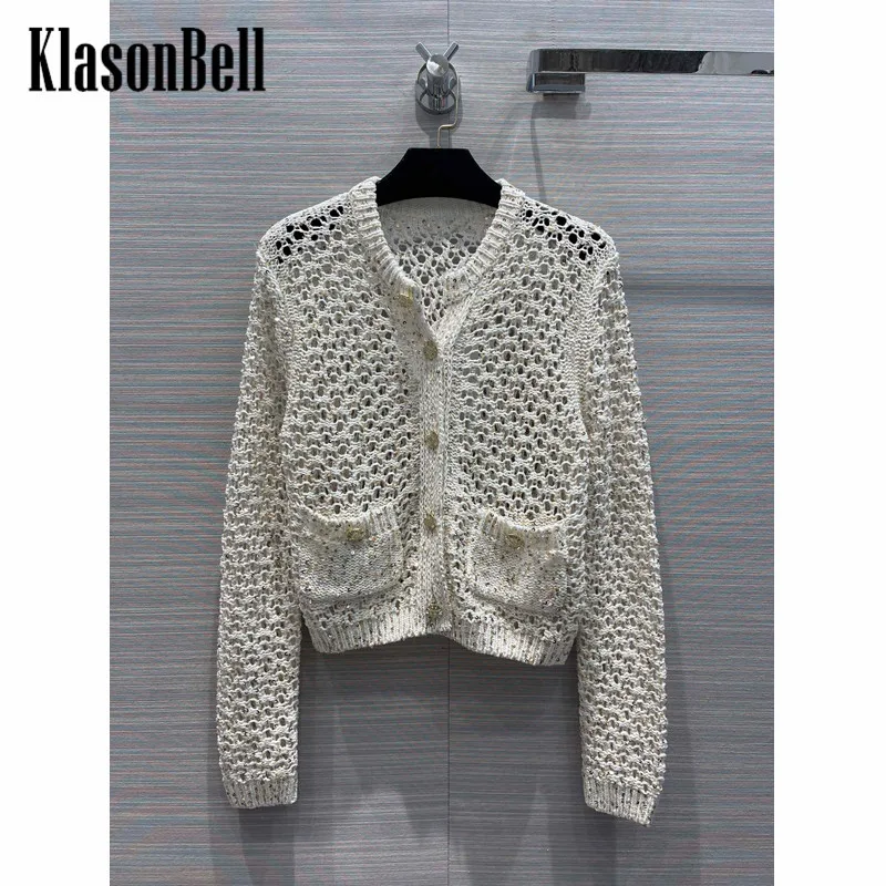 12.22 KlasonBell High End Heavy Industry Bling Sequins Hollow Out Diamond Button Short Knit Cardigan Women 
12.22 KlasonBell High End Heavy Industry Bling Sequins Hollow Out Diamond Button Short Knit Cardigan Women