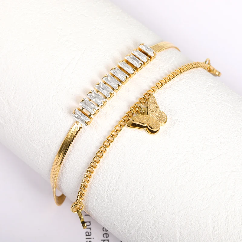 Korean Style Frosted Butterfly Bracelets For Women Zircon Stainless Steel Snake Chain Jewelry Summer Beach Double Layer Bracelet
Korean Style Frosted Butterfly Bracelets For Women Zircon Stainless Steel Snake Chain Jewelry Summer Beach Double Layer Bracelet