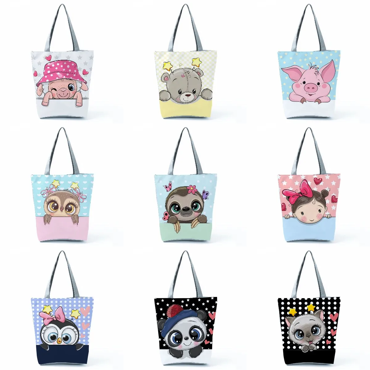 

Outdoor Ladies Shopper Bag Large Capacity Travel Bag Foldable Handbag Contrast Pattern Cartoon Animal Print Women's Shoulder Bag