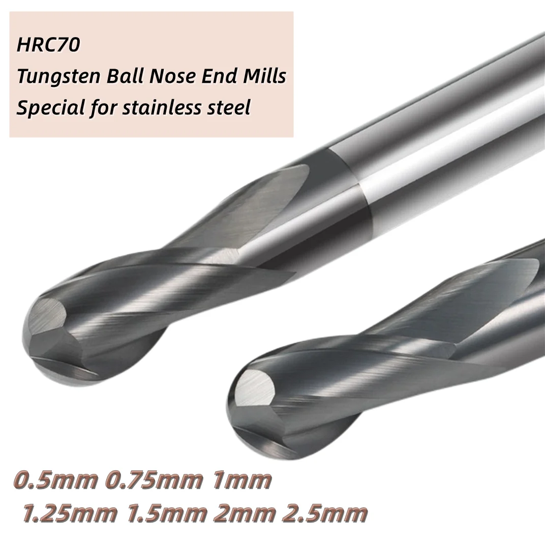 HRC70 Degree Tungsten Steel Milling Cutter Double Flute Ball Nose End Mill Cutter Spiral Milling Tool Blade Radius 0.5-2.5mm
HRC70 Degree Tungsten Steel Milling Cutter Double Flute Ball Nose End Mill Cutter Spiral Milling Tool Blade Radius 0.5-2.5mm