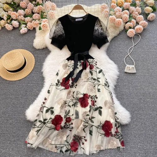 2022 Ladies Style High Level Embroidery Mesh Women Dress O-neck Puff Short Sleeve Fairy Robe Female Mid-length Summer Vestido
2022 Ladies Style High Level Embroidery Mesh Women Dress O-neck Puff Short Sleeve Fairy Robe Female Mid-length Summer Vestido