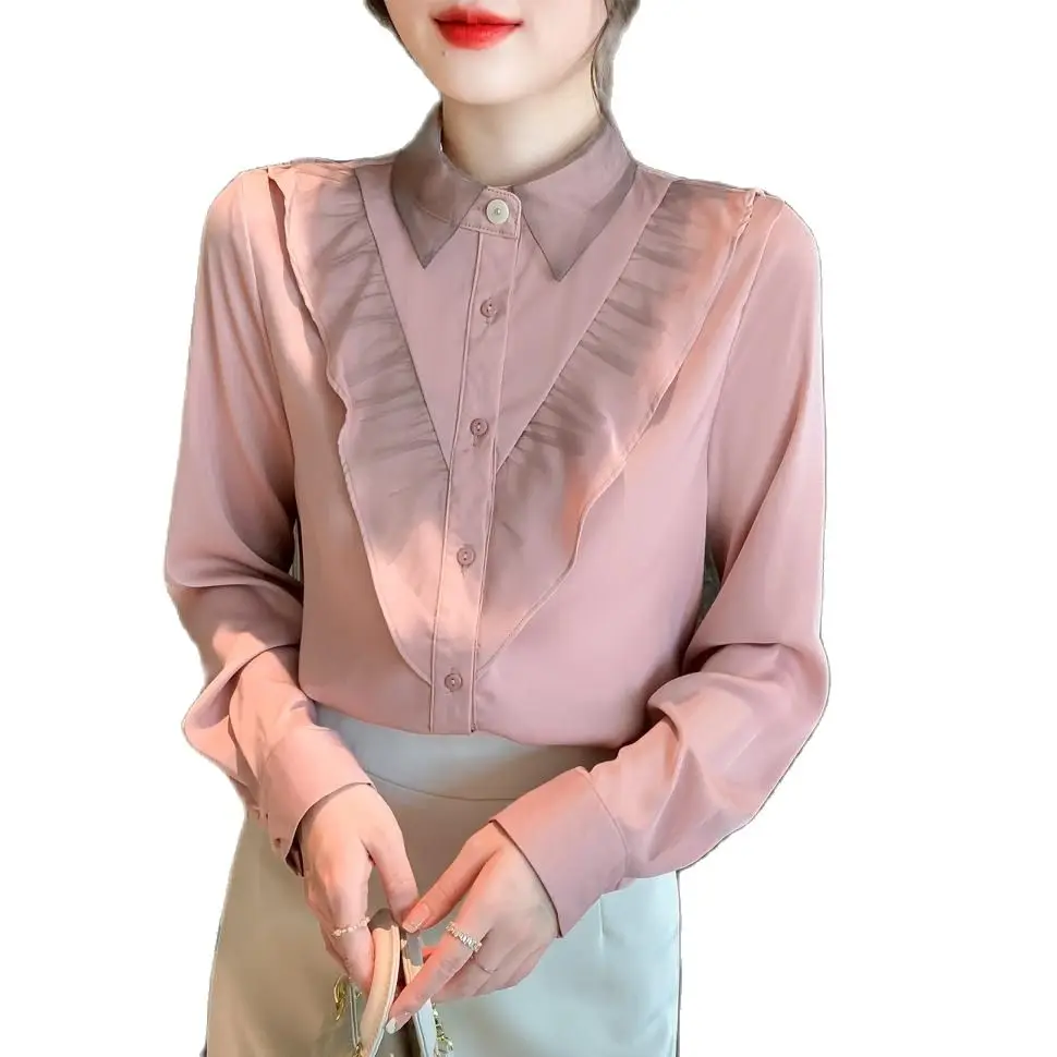 Chiffon Blouse Summer Fashion Lady Lotus Trim Long Sleeves Turn Down Collar Single Breast
Chiffon Blouse Summer Fashion Lady Lotus Trim Long Sleeves Turn Down Collar Single Breast