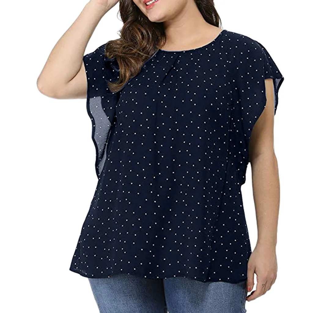 Elegant Plus Size Chiffon Blouse Women Short Sleeve Ruffle Shirts Top For Summer Polka Dot Blouse Tops Clothing 
Elegant Plus Size Chiffon Blouse Women Short Sleeve Ruffle Shirts Top For Summer Polka Dot Blouse Tops Clothing