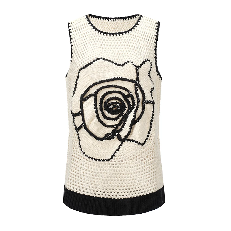 20022 spring and summer niche designers new retro rose embroidery hollow sleeveless knitted vest loose all-match women's top
20022 spring and summer niche designers new retro rose embroidery hollow sleeveless knitted vest loose all-match women's top