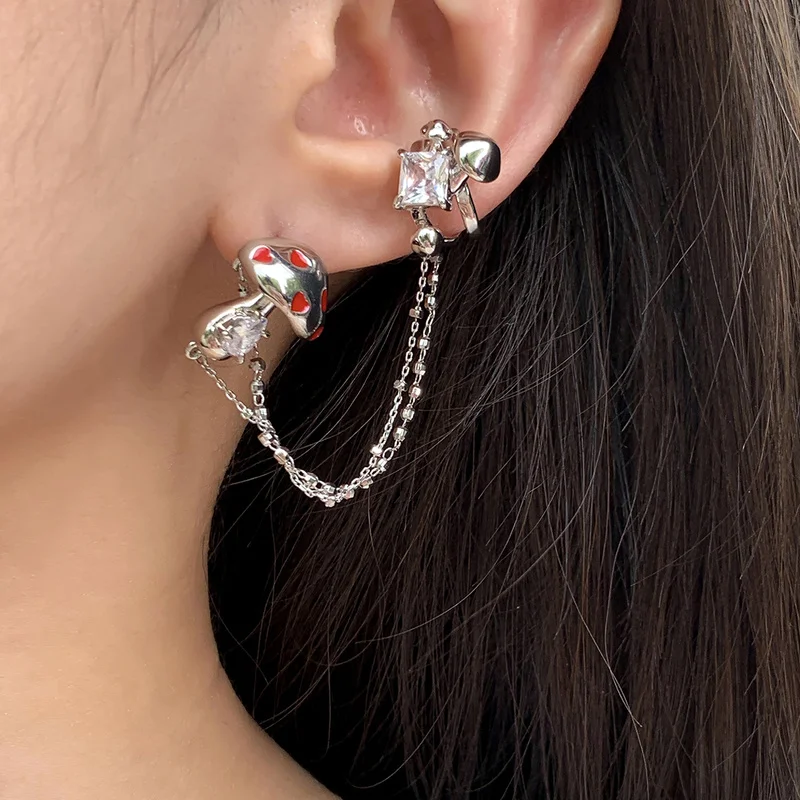 

Timeless Wonder Zircon Enamel Mushroom Geo Pierced Earrings for Women Jewelry Goth Designer Kpop Ins Party Rare Earcuff Top 3255