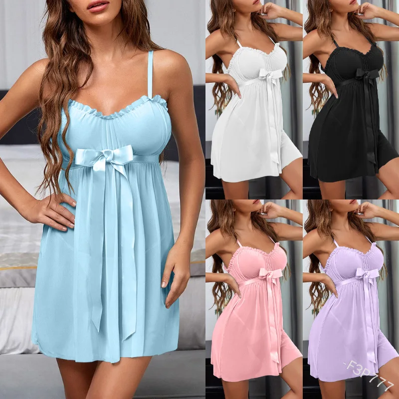 Ladies New Solid Color Sling Deep V Waist Trimming Loose Strap Skirt Nightgowns Lingerie Women Solid Color Sleeveless Mini Dress
Ladies New Solid Color Sling Deep V Waist Trimming Loose Strap Skirt Nightgowns Lingerie Women Solid Color Sleeveless Mini Dress