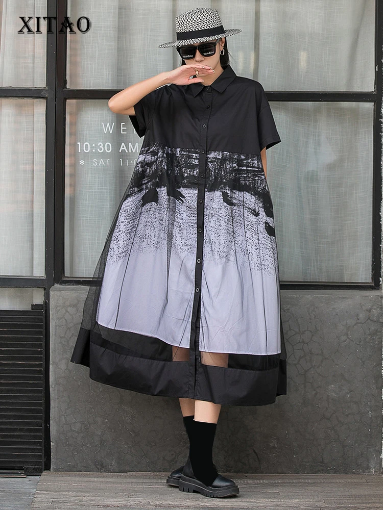 

XITAO, однобортное платье для женщин, Корея, лето 2022, новое, индивидуальное, модное, свободное, с отложным воротником, с коротким рукавом, платье...