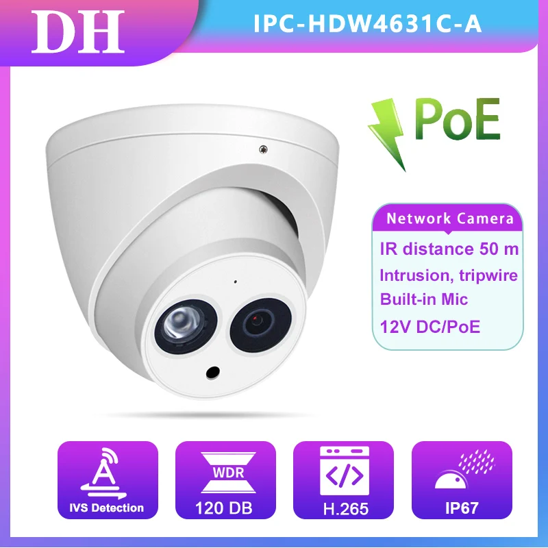 DH IP Camera Outdoor 6MP IPC-HDW4631C-A Built-in Mic IR 50M Securtiy Protection H.265 IVS IP67 Video Surveillance POE Camera
DH IP Camera Outdoor 6MP IPC-HDW4631C-A Built-in Mic IR 50M Securtiy Protection H.265 IVS IP67 Video Surveillance POE Camera