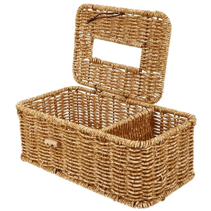 

Desktop Rattan Wicker Storage Case Removable Tissue Box Desk Napkin Cover Hand-Woven Paper Towel Holder Facial Tissue Dispenser