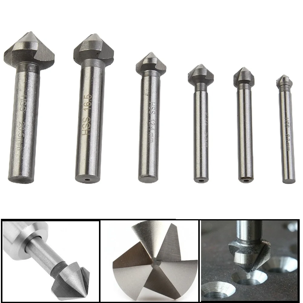 

1/6PCS Counter Sink Drill Bit Set 1/4'' Hex Shank HSS 3 Flute Countersink 90 Degree Wood Chamfering Cutter Chamfer 6.3-20.5mm