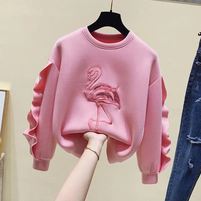 2022New Spring Autumn Girls Sweatshirt Cartoon Flamingo Lotus Leaf Lace Sleeves Shirt for Girl Big Size Children Clothes Hoodies
2022New Spring Autumn Girls Sweatshirt Cartoon Flamingo Lotus Leaf Lace Sleeves Shirt for Girl Big Size Children Clothes Hoodies
