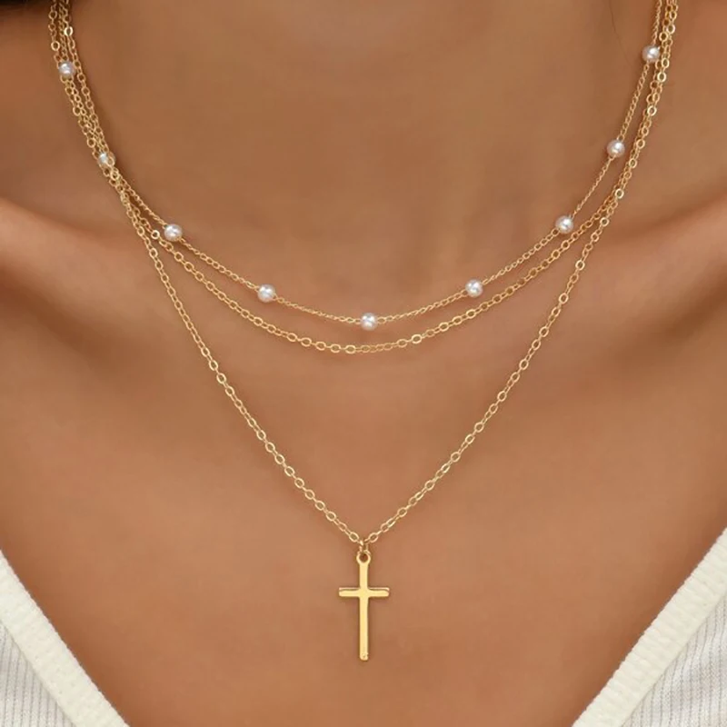 New Artificial Pearl Collar Chain Creative Cross Pendant Necklace Retro Multi Layered Necklace
New Artificial Pearl Collar Chain Creative Cross Pendant Necklace Retro Multi Layered Necklace