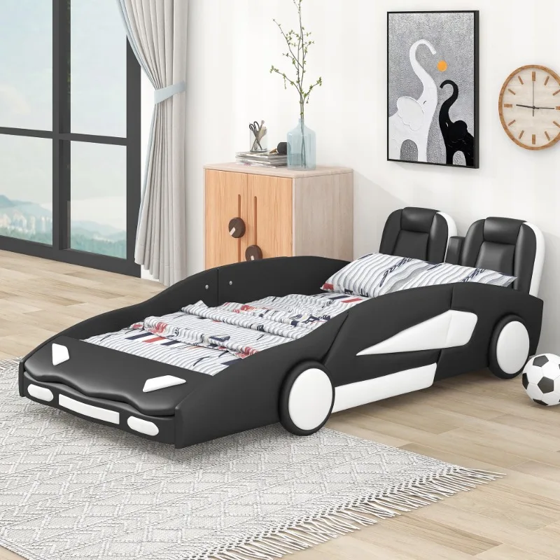 

Современная Деревянная Гоночная машина Euroco, двойная платформа, кровать для детской спальни, обивка автомобиля, подарок для детей, черный