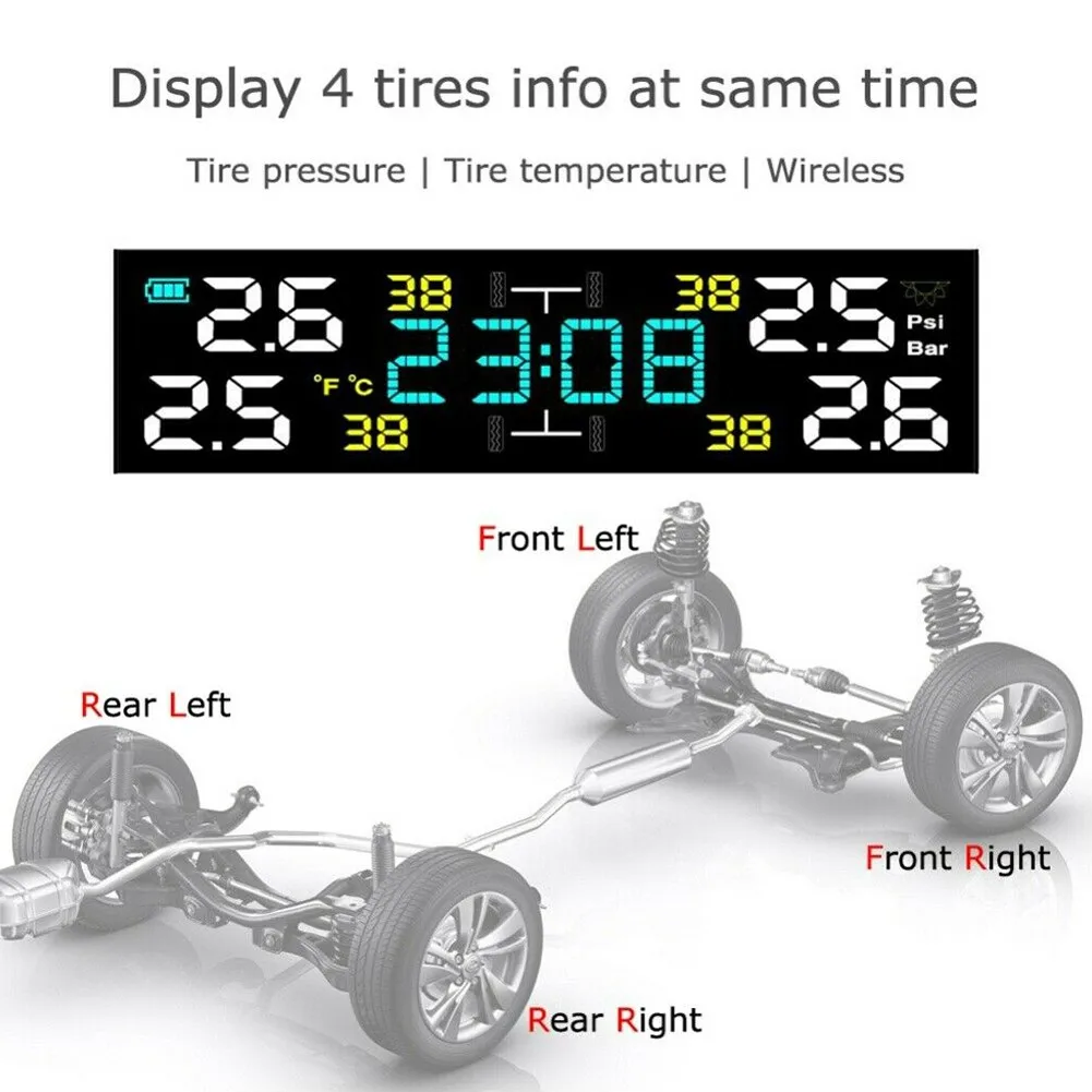 USB Solar Tire Pressure Monitor Wireless + 4 Sensors 433.92MHz LCD Monitoring System TPMS Receiver Tire Pressure
USB Solar Tire Pressure Monitor Wireless + 4 Sensors 433.92MHz LCD Monitoring System TPMS Receiver Tire Pressure