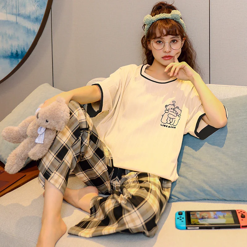 new pajamas women's summer leisure pants short sleeve two piece set of sweet and lovely girls' home clothes can be worn out
new pajamas women's summer leisure pants short sleeve two piece set of sweet and lovely girls' home clothes can be worn out