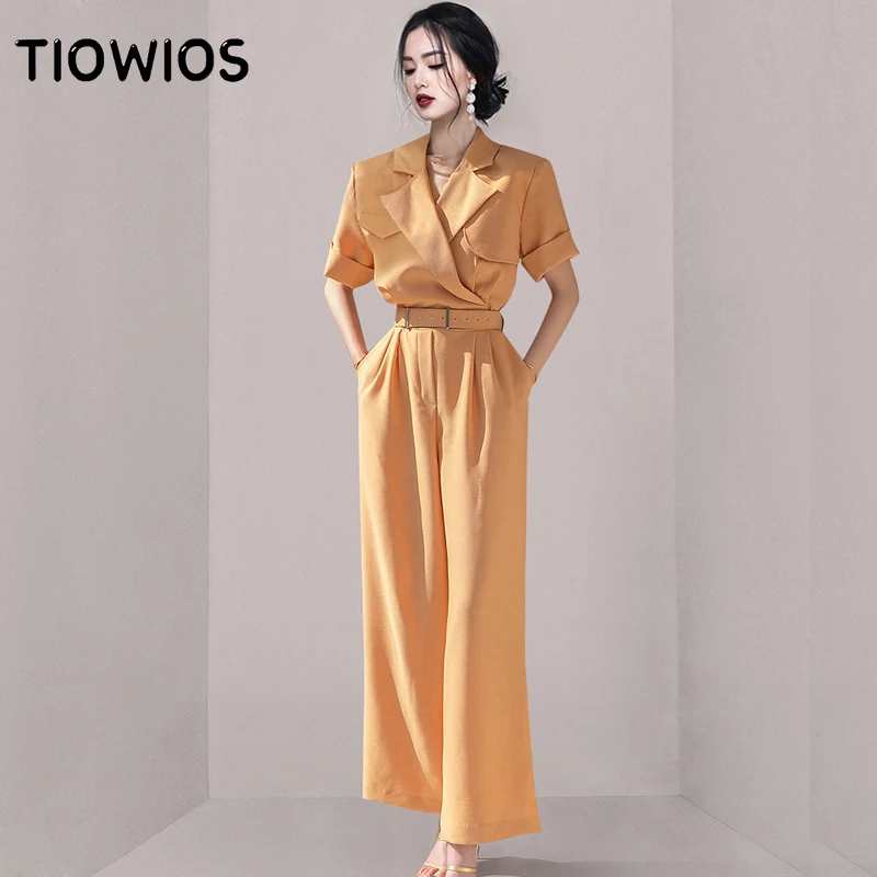 TIOWIOS New Woman Summer Korean Temperament Suit Collar Waist Wide-leg Pants Fashion Professional Slim Jumpsuit
TIOWIOS New Woman Summer Korean Temperament Suit Collar Waist Wide-leg Pants Fashion Professional Slim Jumpsuit