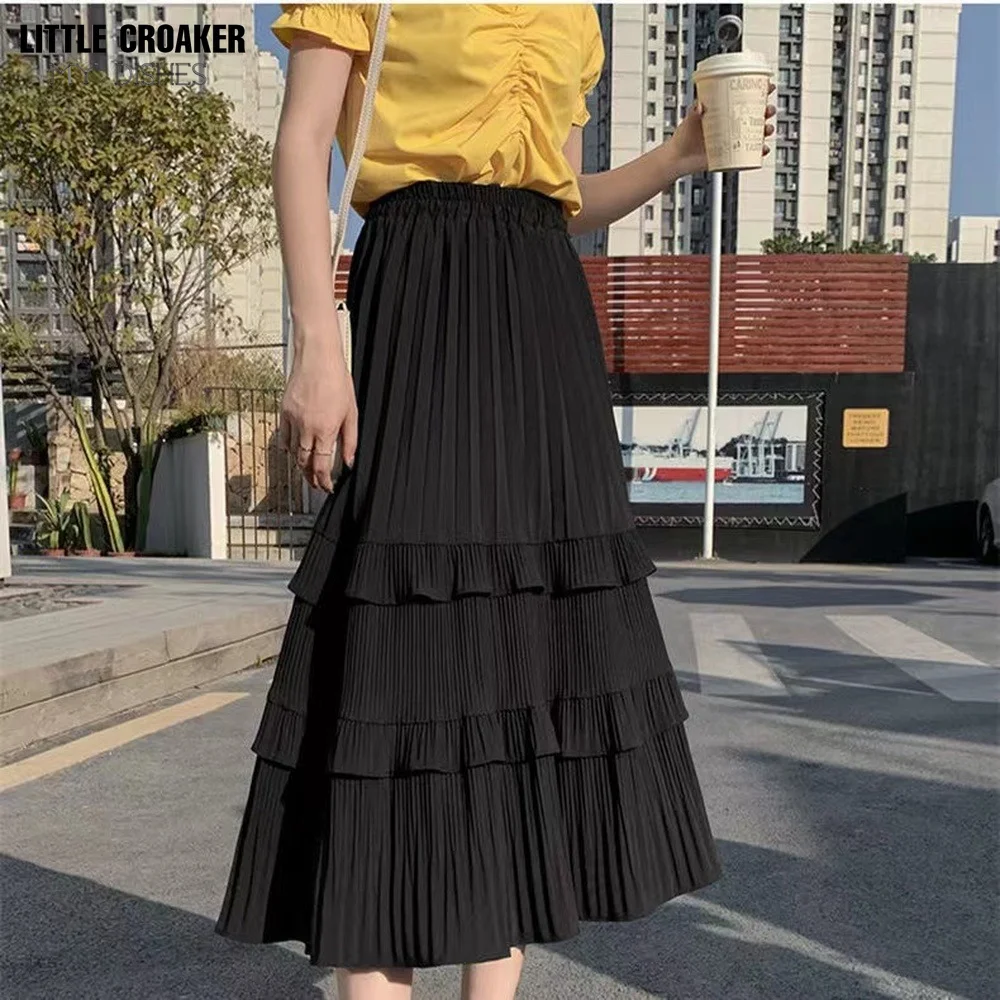 

Black Long Skirts Women Gothic High Low Ruched Ruffle High Waisted Asymmetrical Midi Skirt Korean Fashion Goth Grunge clothes
