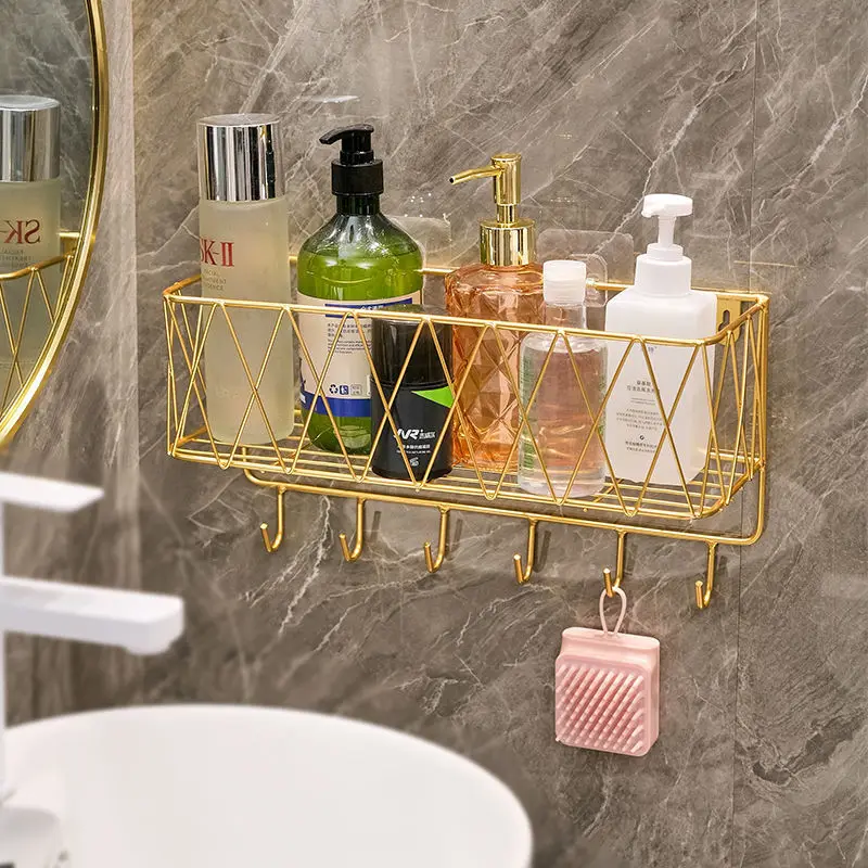 Bathroom Wall-mounted Storage Rack Cosmetic Box Wash Table Items Storage Shelf Luxury Kitchen Organizer with Hook To Hang Rags
Bathroom Wall-mounted Storage Rack Cosmetic Box Wash Table Items Storage Shelf Luxury Kitchen Organizer with Hook To Hang Rags