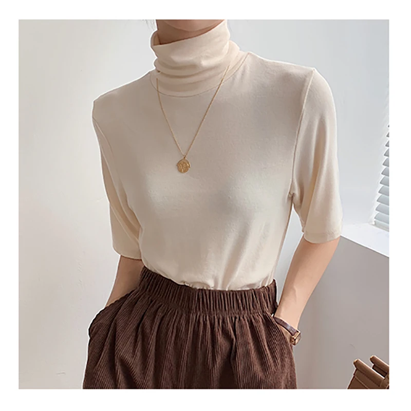 2022 Spring New Women T Shirt Turtleneck Slim Thin Fashion Korean Tops Femme Short Sleeve Solid Basic Casual Tees T-Shirt Female
2022 Spring New Women T Shirt Turtleneck Slim Thin Fashion Korean Tops Femme Short Sleeve Solid Basic Casual Tees T-Shirt Female