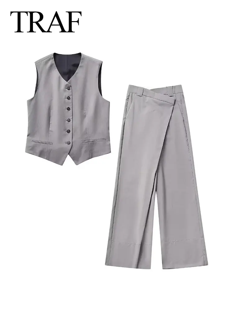TRAF 2023 Autumn Women's 2 Piece Sets V Neck Single Breasted Slim Textured Asymmetric Vests + High Waist Women's Zipper Pants
TRAF 2023 Autumn Women's 2 Piece Sets V Neck Single Breasted Slim Textured Asymmetric Vests + High Waist Women's Zipper Pants