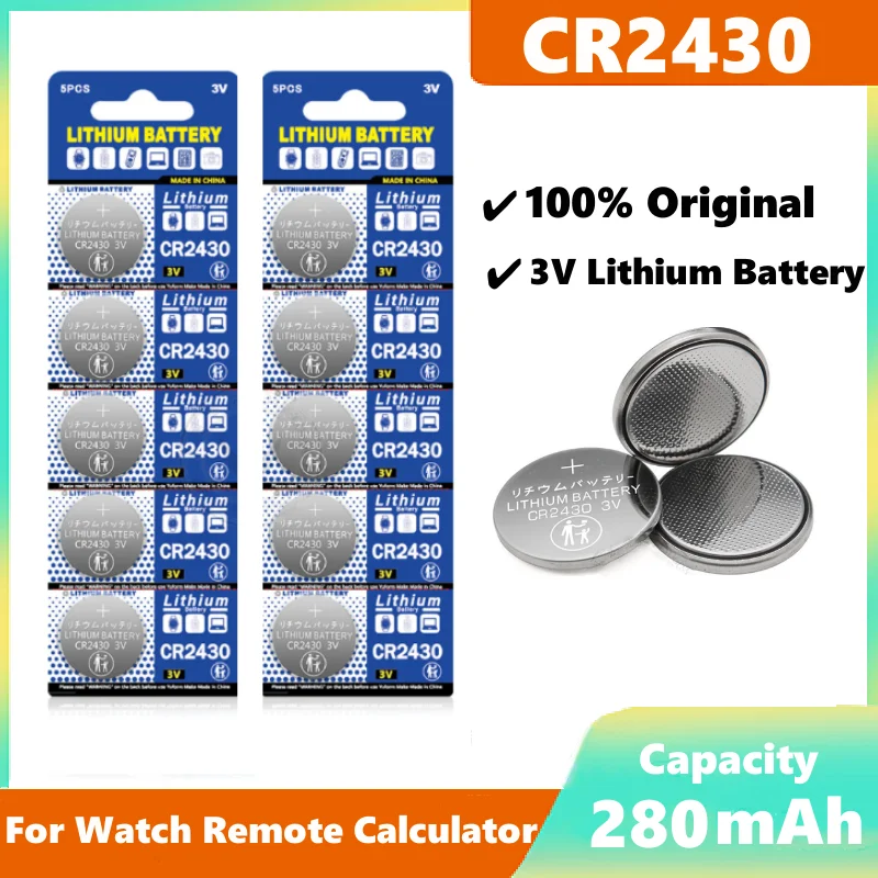 3V Lithium Battery CR2430 CR 2430 Batteries For Car Remote Control Clock Motherboard Watch DL2430 BL2430 Buttton Coin Cells
3V Lithium Battery CR2430 CR 2430 Batteries For Car Remote Control Clock Motherboard Watch DL2430 BL2430 Buttton Coin Cells