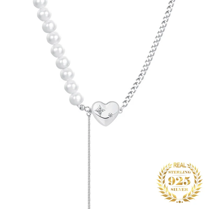 Fashion Fine Jewelry 925 Sterling Silver Tassel Necklace Chain Stitching Pearl Zircon Heart Pendent Necklace For Women 2022
Fashion Fine Jewelry 925 Sterling Silver Tassel Necklace Chain Stitching Pearl Zircon Heart Pendent Necklace For Women 2022