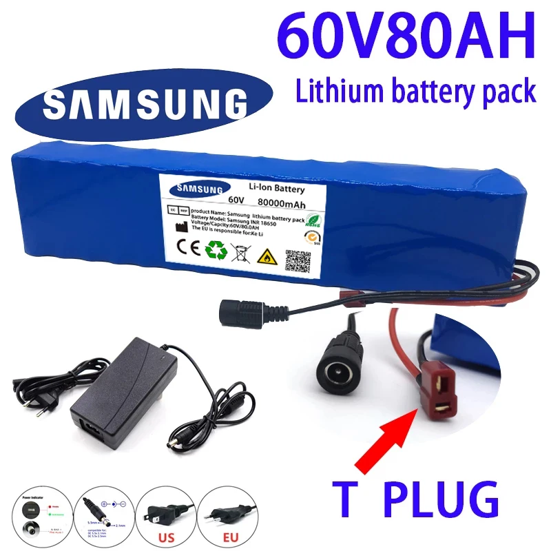 Scooter 18650 Lithium Ion E-Bike Battery Pack New 60V 80000mAH Electric Bike 80Ah 16S2P With BMS + 67.2V Charger
Scooter 18650 Lithium Ion E-Bike Battery Pack New 60V 80000mAH Electric Bike 80Ah 16S2P With BMS + 67.2V Charger