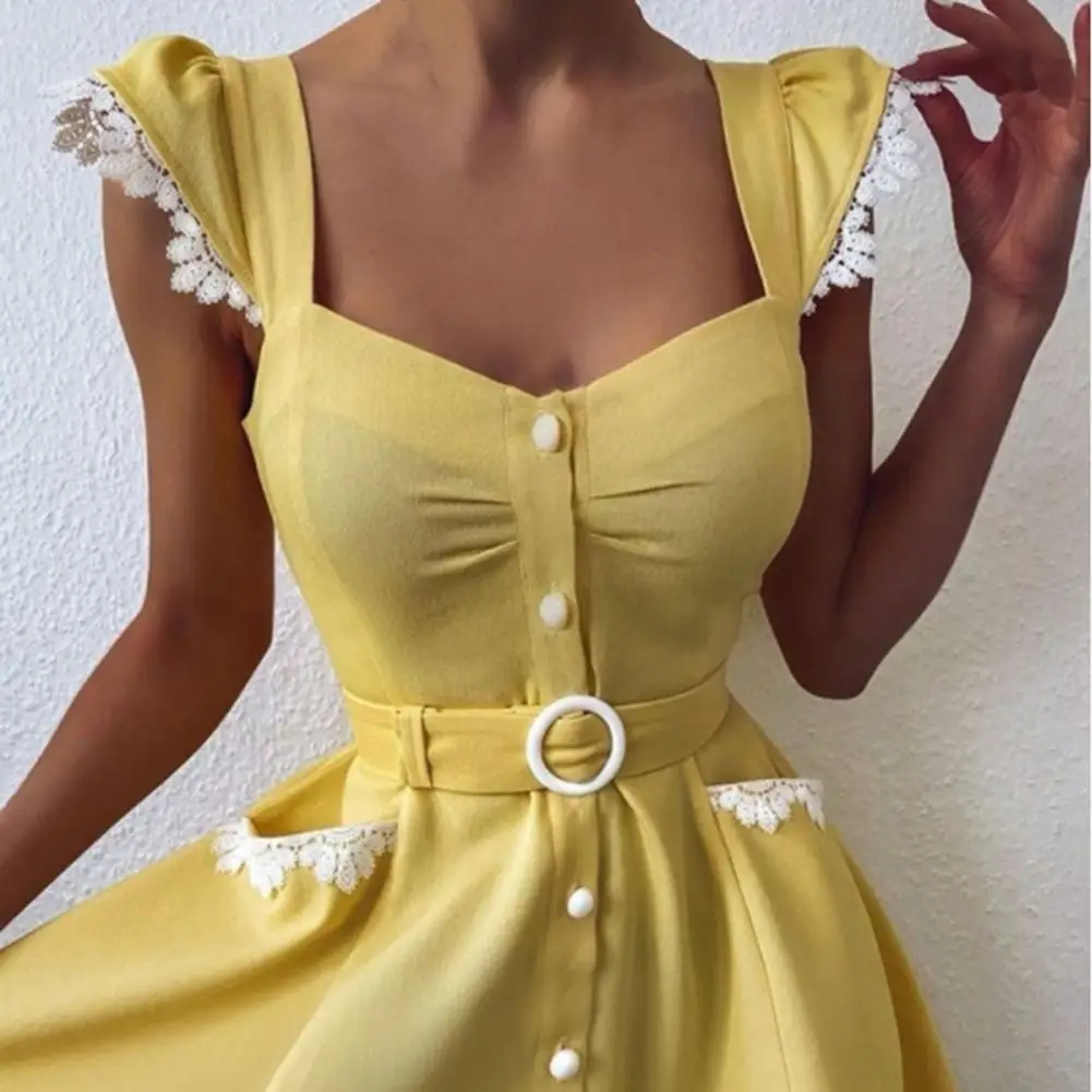 Square Collar A-Line Flying Sleeve Summer Dress Large Swing Hem Lace Trim Suspender Mini Dress Two Pockets Single Breasted Dress
Square Collar A-Line Flying Sleeve Summer Dress Large Swing Hem Lace Trim Suspender Mini Dress Two Pockets Single Breasted Dress