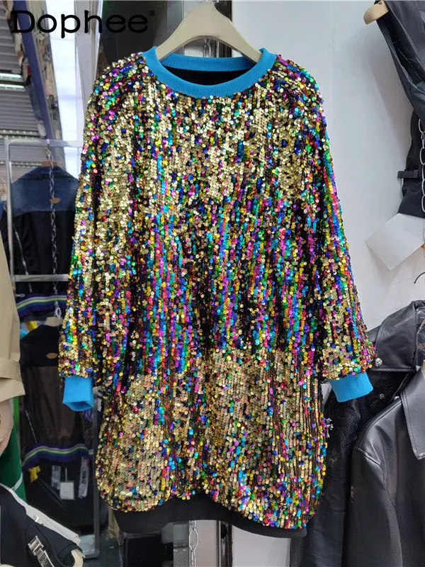 Gradient Shiny Sequined Pullovers Women 2022 Autumn and Winter New Round Neck Loose Long Hoodies Female Sweatshirts
Gradient Shiny Sequined Pullovers Women 2022 Autumn and Winter New Round Neck Loose Long Hoodies Female Sweatshirts