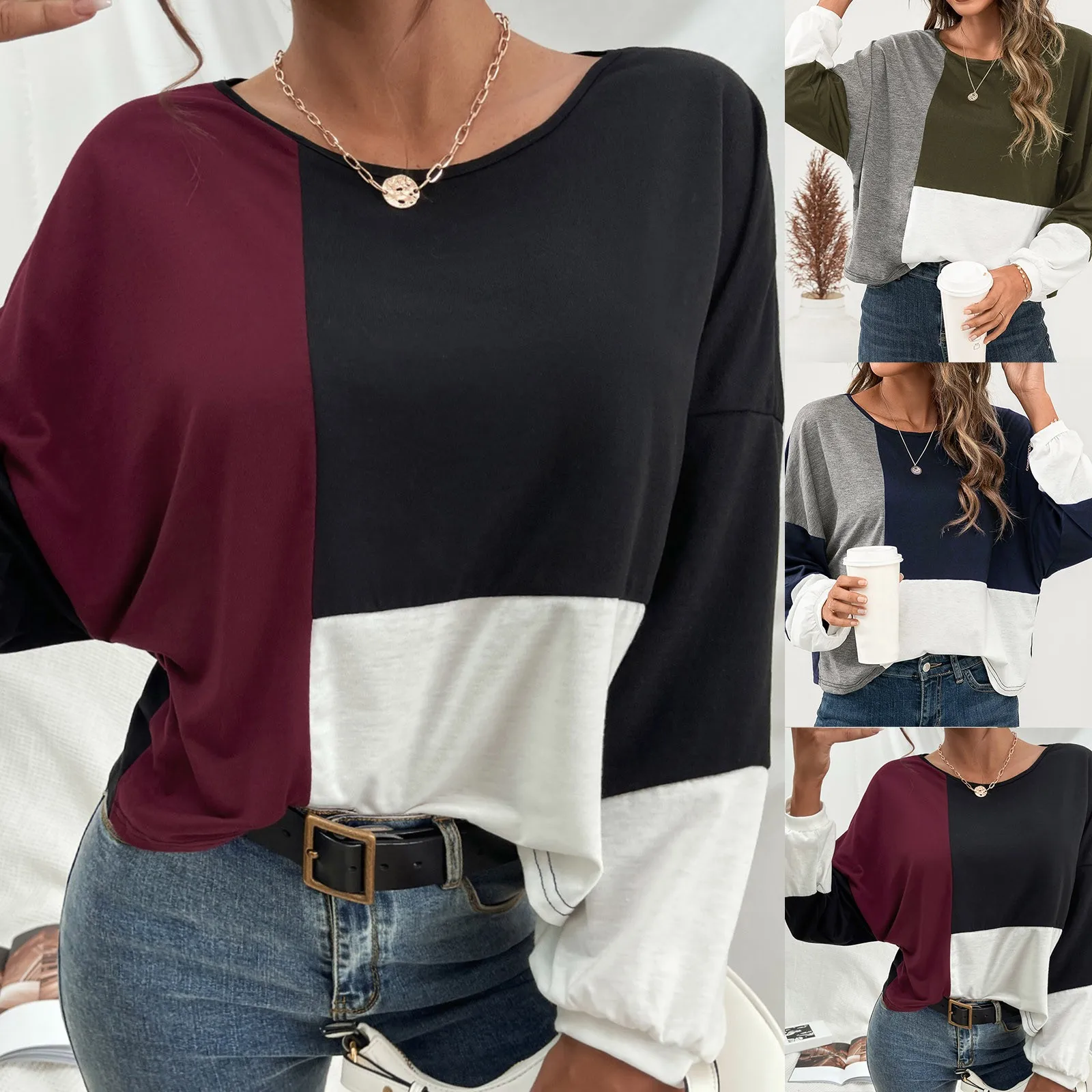 Casual Color Blocking Round Neck Pullover Long Sleeved T Shirt European And American Color Contrast Tops Yoga Shirts Women
Casual Color Blocking Round Neck Pullover Long Sleeved T Shirt European And American Color Contrast Tops Yoga Shirts Women