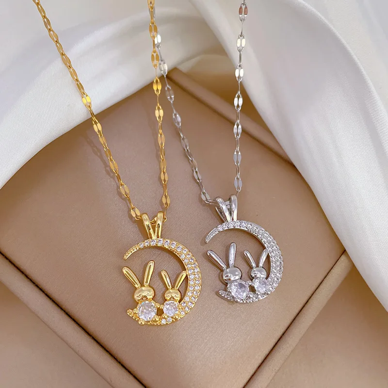 Cute Animal Rabbit Moon Pendant Zircon Choker Necklace for Women Silver Color Copper Crystal Wedding Birthday Jewelry Gift
Cute Animal Rabbit Moon Pendant Zircon Choker Necklace for Women Silver Color Copper Crystal Wedding Birthday Jewelry Gift