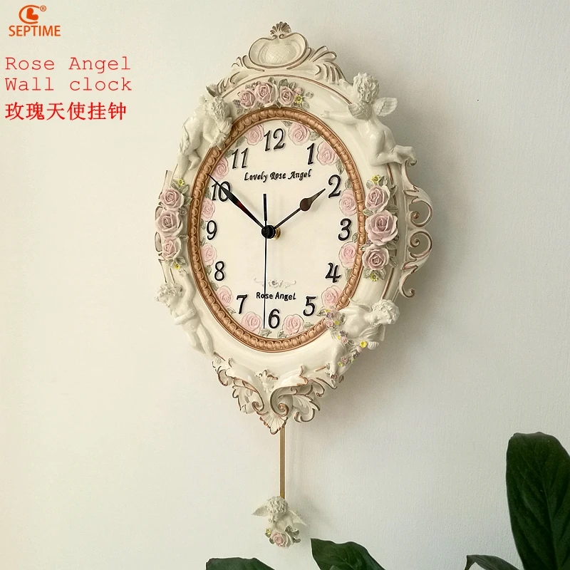 

European-Style Pastoral Art Wall Clock Living Room Angel Bedroom Wall Pocket Watch Decoration Mute Creative Resin Wall Clocks Ho