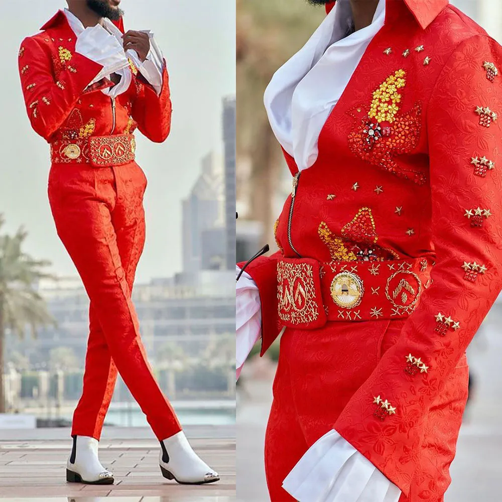 2 Pieces Blazer&Pants Floars Wedding Tuxedos Beading Stand Collar Custom Made Groom Suit Sash Zipper Fashion Men Suits
2 Pieces Blazer&Pants Floars Wedding Tuxedos Beading Stand Collar Custom Made Groom Suit Sash Zipper Fashion Men Suits