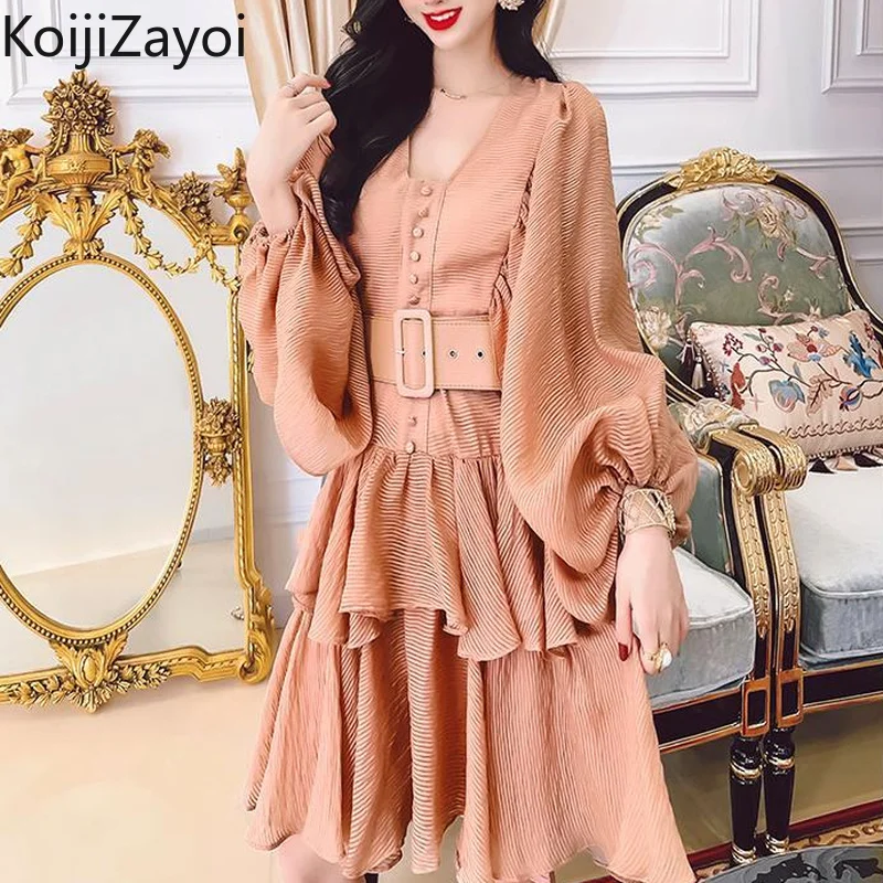 Koijizayoi Ruffles Women Solid Belted Mini Short Dress Long Sleeves V Neck Belted Irregular Dresses Korean Fashion Vestidos
Koijizayoi Ruffles Women Solid Belted Mini Short Dress Long Sleeves V Neck Belted Irregular Dresses Korean Fashion Vestidos