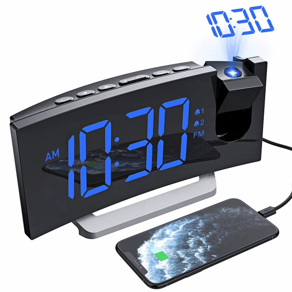 Clock Radios, Projection Alarm Clock with 0-100% Dimmer and FM Radio, Alarm, 5 Alarm Sounds and 3-Level Volume, USB Charger, Cl
Clock Radios, Projection Alarm Clock with 0-100% Dimmer and FM Radio, Alarm, 5 Alarm Sounds and 3-Level Volume, USB Charger, Cl